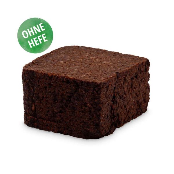 Dunkles Schwarzbrot der Bäckerei Ripken » Jetzt einfach online bestellen. Auf einem runden grünen Etikett in der oberen linken Ecke steht OHNE HEFE.